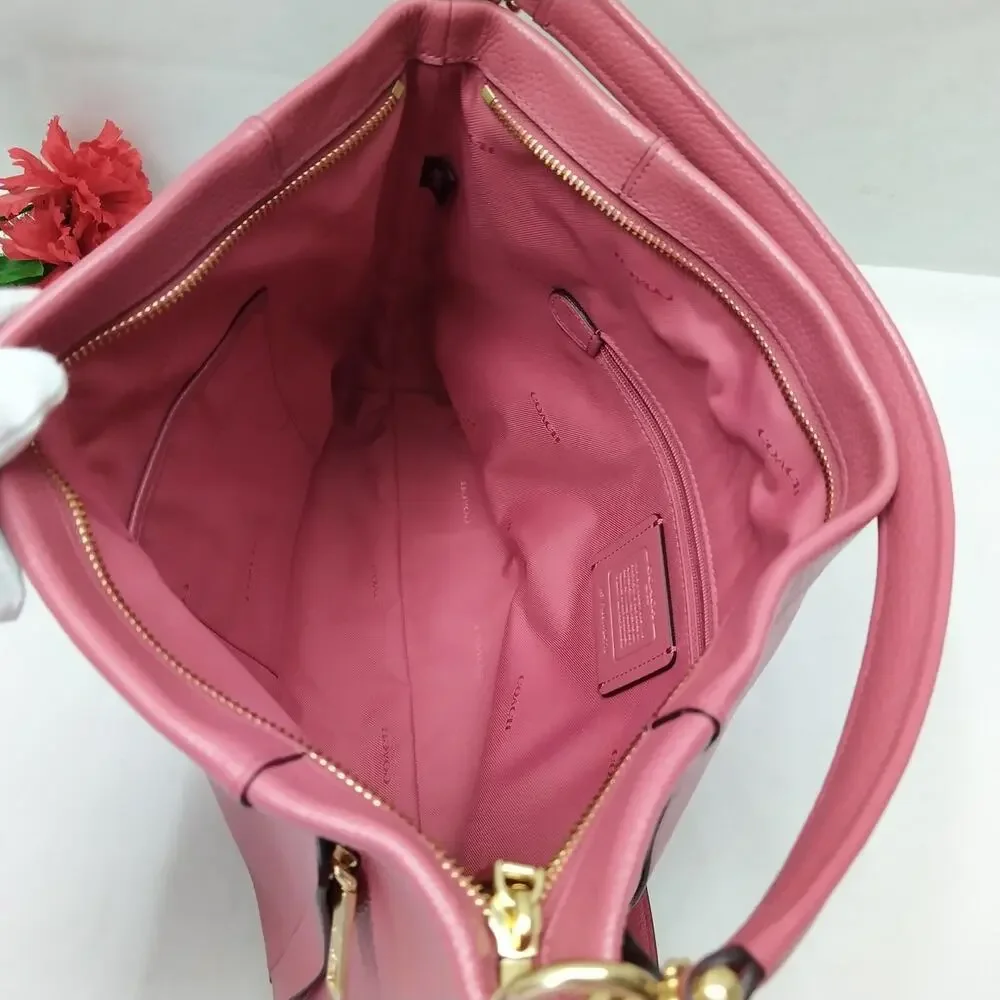 Coach Pink Pebbled Leather Zipper Closure Hobo Crossbody Shoulder Bag